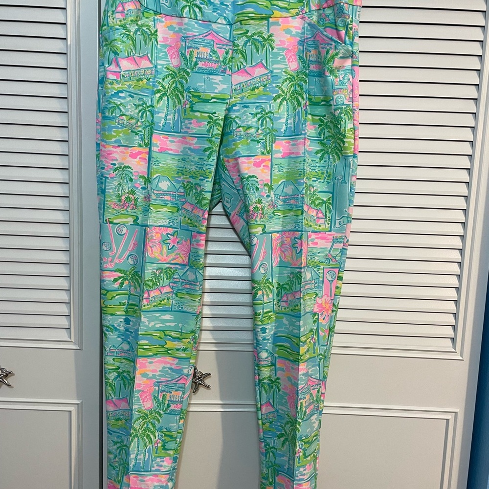 Tropical Print Leggings in Aqua Pink